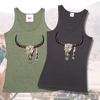 Cotton Ladies Singlet 'Cactus Skull' Pure Dust