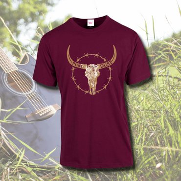 Mens Maroon Tee Rustic Skull Pure Dust