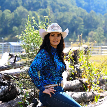  Blue tones Ladies Equestrian Long Sleeve Shirt 'Brumby Blue' Pure Dust